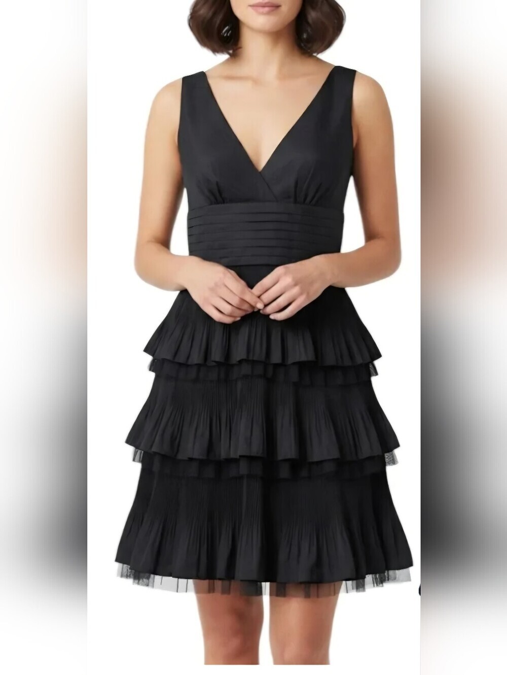 BCBGMaxAzria Black V-Neck Tiered Ruffle Mini Dress Size 12, New With Tag!